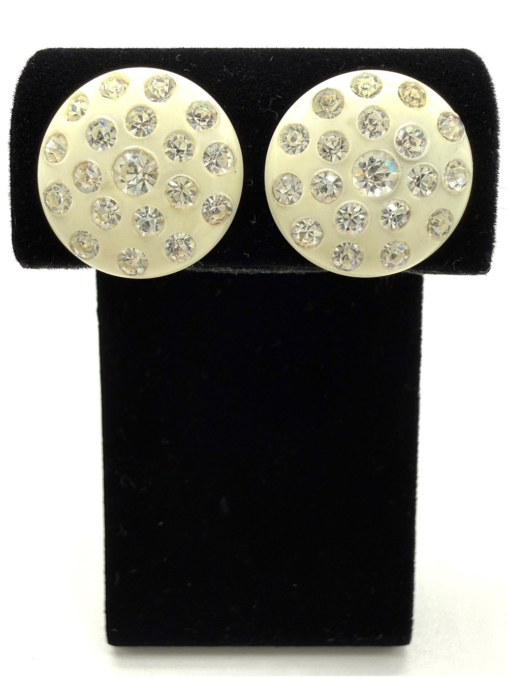 Vintage 1950s Weiss Cream Thermoset Rhinestone Screw Back Earrings